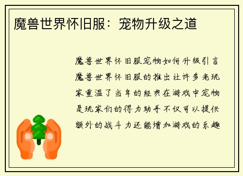 魔兽世界怀旧服：宠物升级之道