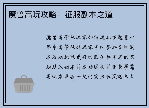 魔兽高玩攻略：征服副本之道
