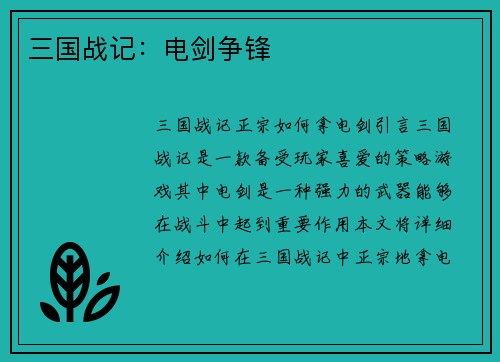 三国战记：电剑争锋